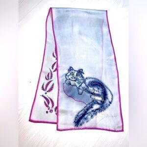 Hand painted silk scarf Persian cat scarf - signed -grey- silver-hot pink